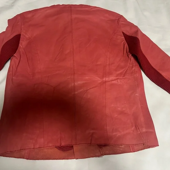 Women's  Red  Jacket  real Leather  Lamb  size large  Jaye E. NWT zipper pockets - Picture 11 of 16